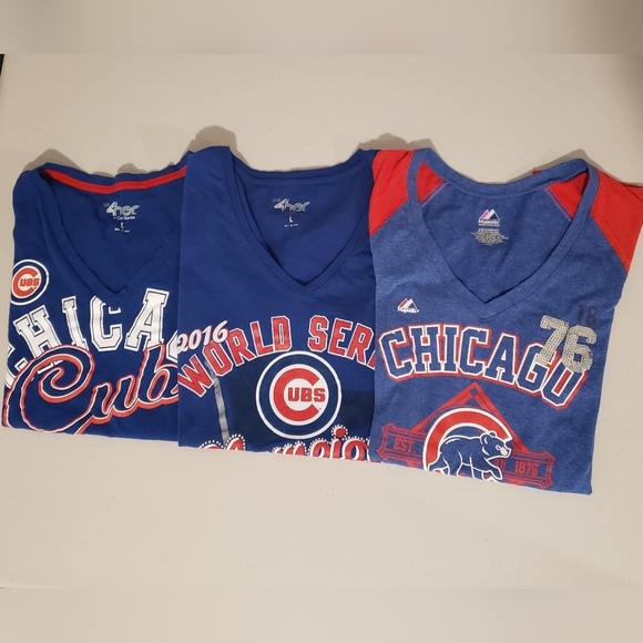 Chicago Cubs (Lot of 3) T-shirts Size Large V-Neck Short Sleeves Red Whi… - Picture 1 of 14